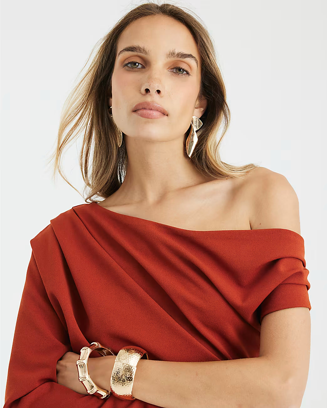 Orange Asymmetrical Draped Maxi Dress
