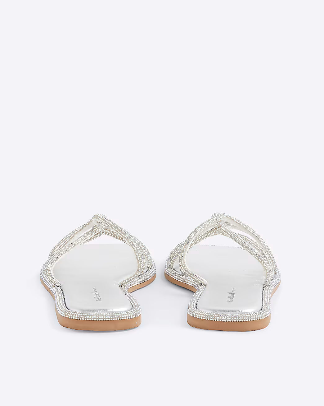 Silver Embellished Twist Strap Flat Sandals