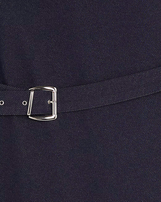 Blue Denim Twill Belted Midi Dress